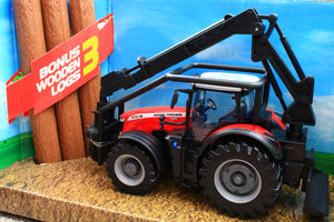 BUR31672 BURAGO 1:50 Scale Massey Ferguson 4WD Forestry Tractor with log crane and logs