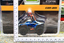 Load image into Gallery viewer, Product measurement photo showing a Diecast Masters Outlander XT 1000R quad bike with rider in retail packaging beside metric rulers