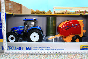 ERT13966 Ertl 132 Scale New Holland T6.180 4WD Tractor with NH Round Baler