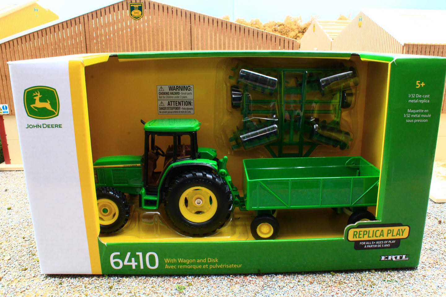 ERT15489 Ertl 1:32 Scale John Deere 6410 4WD Tractor with trailer and disk harrows