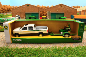 ERT45520 Ertl 1:32 Scale John Deere Pickup Truck with Utility trailer and JD Lawn Mower