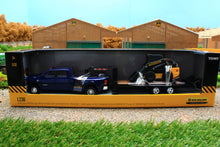 Load image into Gallery viewer, ERT47269 Ertl Dodge RAM 3500 Pickup truck with Trailer and New Holland L230 Skid Steer