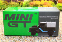 Load image into Gallery viewer, MGT00402R MINI GT 1:64 Scale Land Rover Defender 90 TDI Pickup with canopy in Bronze Green