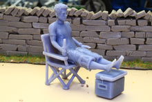 Load image into Gallery viewer, PYOS60 Figure Set 1:32 Scale - Figure in Chair with Beer Cooler (Requires Painting)