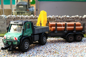 MAJ502C Majorette 187 Scale MB Unimog With Log Crane and Forestry Trailer with Logs ** NEW! **