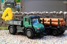 Load image into Gallery viewer, MAJ502C Majorette 187 Scale MB Unimog With Log Crane and Forestry Trailer with Logs ** NEW! **