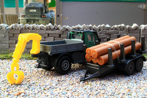 MAJ502C Majorette 187 Scale MB Unimog With Log Crane and Forestry Trailer with Logs ** NEW! **