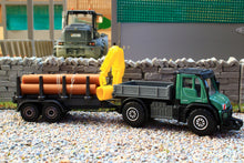 Load image into Gallery viewer, MAJ502C Majorette 187 Scale MB Unimog With Log Crane and Forestry Trailer with Logs ** NEW! **