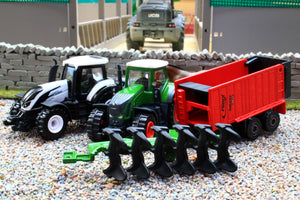 SIM503A Majorette 187 Scale 4 Piece Fendt and Valtra Set with Trailer and Plough