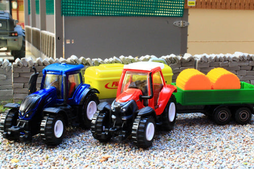 SIM503B Majorette 187 Scale 4 Piece Valtra and Lintrac Tractor Set with Slurry Tanker and Trailer