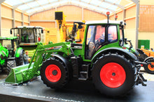 Load image into Gallery viewer, Universal Hobbies Fendt 516 Vario 4WD tractor model with front loader and bright red wheels displayed indoors in 1:32 scale