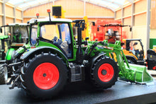 Load image into Gallery viewer, Universal Hobbies Fendt 516 Vario 4WD tractor with front loader in green and red displayed as a 1:32 scale collectible model