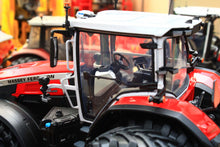Load image into Gallery viewer, Red Massey Ferguson 9S.425 4WD tractor model with white cab and dual wheels shown in close up Universal Hobbies 1:32 scale collectible tractor model
