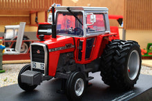 Load image into Gallery viewer, UH6767 Universal Hobbies 1:32 Scale Massey Ferguson 575 2WD Tractor with Molcon Duals Silver Red Cab version