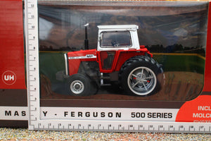 UH6768 Universal Hobbies 1:32 Scale Massey Ferguson 590 2WD Tractor with Molcon Duals Silver Red Cab version