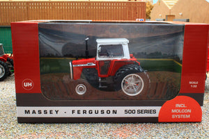 UH6768 Universal Hobbies 1:32 Scale Massey Ferguson 590 2WD Tractor with Molcon Duals Silver Red Cab version