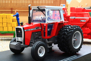 UH6768 Universal Hobbies 1:32 Scale Massey Ferguson 590 2WD Tractor with Molcon Duals Silver Red Cab version