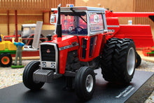 Load image into Gallery viewer, UH6768 Universal Hobbies 1:32 Scale Massey Ferguson 590 2WD Tractor with Molcon Duals Silver Red Cab version