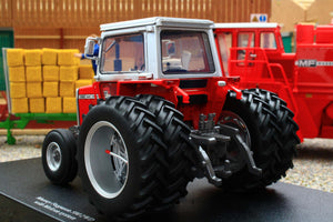 UH6768 Universal Hobbies 1:32 Scale Massey Ferguson 590 2WD Tractor with Molcon Duals Silver Red Cab version