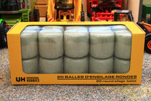 Load image into Gallery viewer, Universal Hobbies 1:32 scale model of 20 wrapped round silage bales in green, boxed for display, with only the bales included