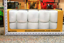 Load image into Gallery viewer, Universal Hobbies 1:32 scale set of 20 white wrapped round silage bales in a box for farm dioramas with only the bales included