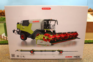 W7857 Wiking 1:32 Scale Claas Trion 720 Montana Combine Harvester with Convio 1080 Header and Trailer