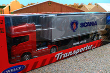 Load image into Gallery viewer, WEL32671R WELLY 1:32 Scale Scania R730 Lorry with Container Trailer