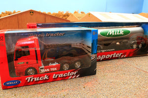 WELMT01 Welly MAN TGX 6x4 Lorry in Red with Milk Tanker in Silver