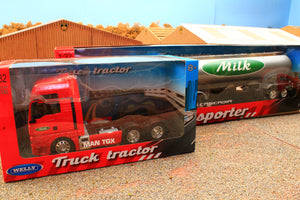 WELMT01 Welly MAN TGX 6x4 Lorry in Red with Milk Tanker in Silver