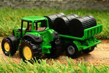 Load image into Gallery viewer, 1632 Siku 187 Scale John Deere Tractor With Round Bale Trailer Tractors And Machinery (1:87 Scale)