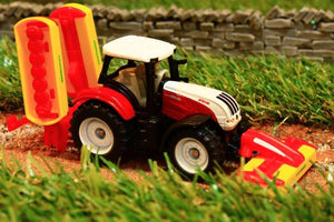 1672 SIKU 187 SCALE STEYR TRACTOR WITH POTTINGER FRONT AND REAR MOUNTED MOWERS