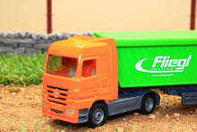 Load image into Gallery viewer, 1796 Siku 187 Scale Mercedes Articulated Lorry With Fliegl Tipping Body Tractors And Machinery (1:87