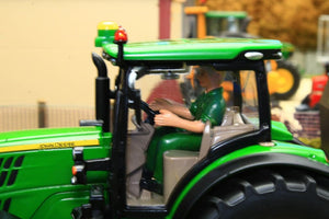 3838 Siku 1:32 Scale John Deere 6175R 4WD Tractor with John Deere Round Baler, Front mounted bale lifter and 2 x round bales