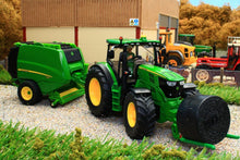 Load image into Gallery viewer, 3838 Siku 1:32 Scale John Deere 6175R 4WD Tractor with John Deere Round Baler, Front mounted bale lifter and 2 x round bales