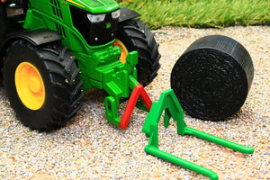 3838 Siku 1:32 Scale John Deere 6175R 4WD Tractor with John Deere Round Baler, Front mounted bale lifter and 2 x round bales