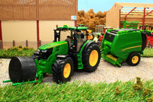 Load image into Gallery viewer, 3838 Siku 1:32 Scale John Deere 6175R 4WD Tractor with John Deere Round Baler, Front mounted bale lifter and 2 x round bales