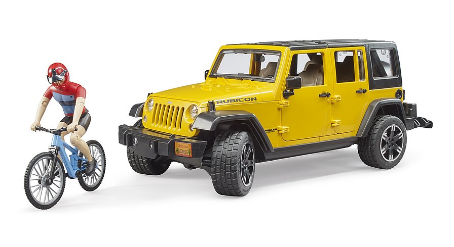 B02543 Bruder Jeep Wrangler Rubicon with Mountain Bike and Cyclist Brushwood Toys