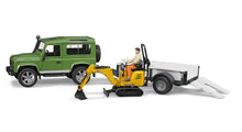 Load image into Gallery viewer, B02593 Bruder Land Rover Defender 90 with Trailer JCB8010 Mini Digger and Figure