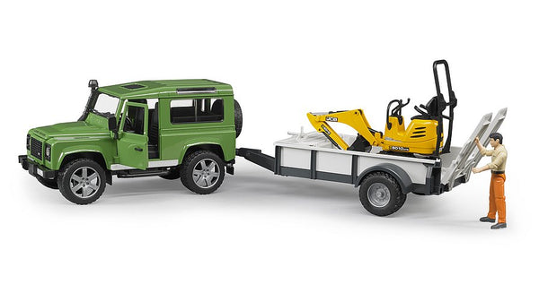 B02593 Bruder Land Rover Defender 90 with Trailer JCB8010 Mini Digger Brushwood Toys