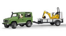 Load image into Gallery viewer, B02593 Bruder Land Rover Defender 90 with Trailer JCB8010 Mini Digger and Figure