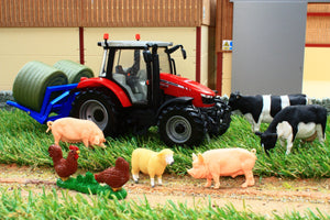 43205 BRITAINS BUILD YOUR FARM SET INC MASSEY FERGUSON TRACTOR, BALE CARRIER, COWS, PIGS, SHEEP, CHICKENS