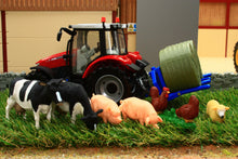 Load image into Gallery viewer, 43205 Britains Build Your Farm Set Inc Massey Ferguson Tractor Bale Carrier Cows Pigs Sheep Chickens