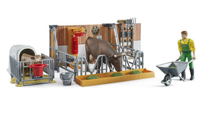 B62611 Bruder BWorld Cow and Calf Barn with Farmer
