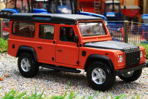 BUR430290 BURAGO 132 SCALE LAND ROVER DEFENDER 110 STATION WAGON IN ORANGE AND BLACK