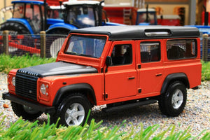 BUR430290 BURAGO 132 SCALE LAND ROVER DEFENDER 110 STATION WAGON IN ORANGE AND BLACK