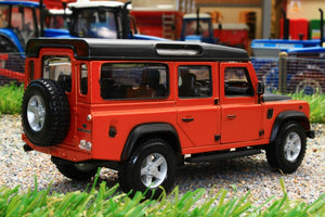 BUR430290 BURAGO 132 SCALE LAND ROVER DEFENDER 110 STATION WAGON IN ORANGE AND BLACK