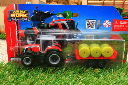 MAI15590MB Maisto 1:87 Scale Massey Ferguson 8S.265 4wd Tractor with Round Bale Trailer