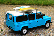 Load image into Gallery viewer, TSMMGT00109L MINI GT MODELS 1:64 SCALE Land Rover Defender 110 Light Blue with Surfboard
